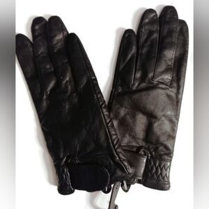 WOMEN'S, BLACK WRISTSTRAP LEATHER GLOVES, SMALL